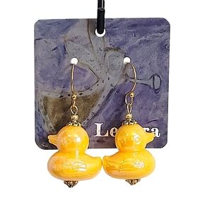 Hand Crafted Yellow Duck Earrings Gold Plated Ear Wires Super Lightweight
